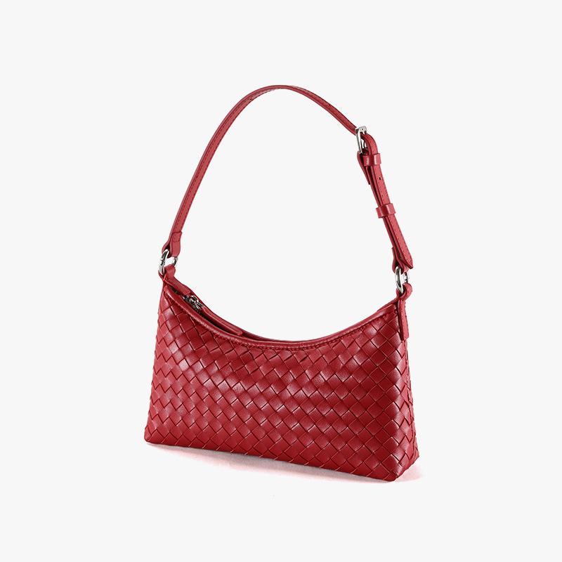 Европейско-американская ретро плетеная сумка ручной работы из овчины - Натуральная кожа Зимний тренд для женщин красный