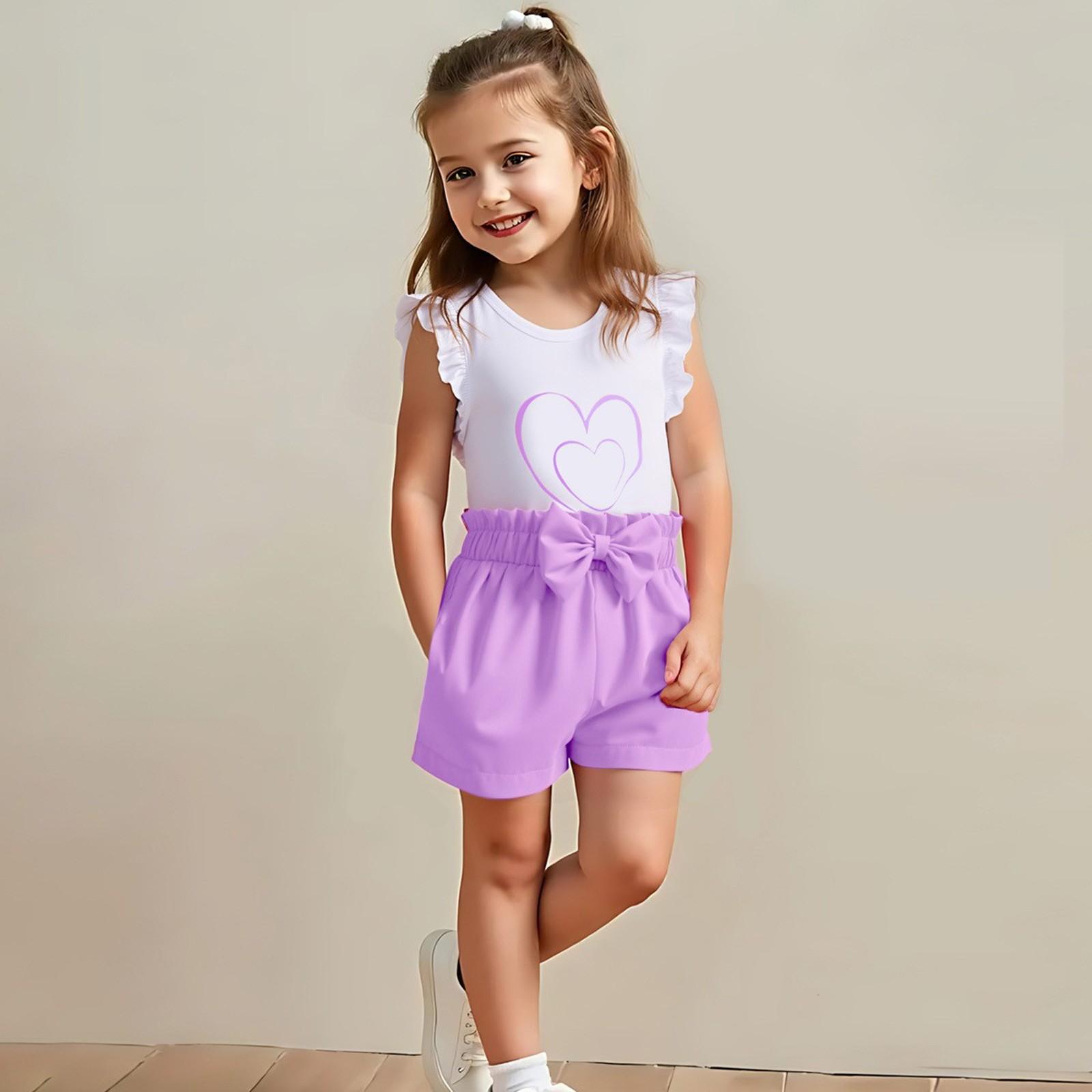Girls Heart Print Set - Sleeve Tee & Bow Shorts Outfit 110 фіолетовий
Girls Heart Print Set - Sleeve Tee & Bow Shorts Outfit 110 фіолетовий