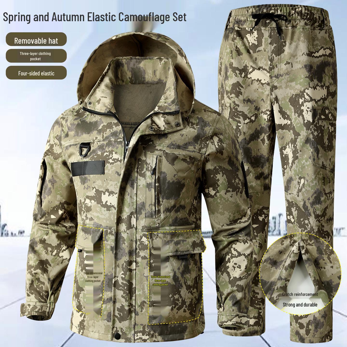 Unisex Camouflage Windproof Workwear Set: Four-Way Stretch, Wear-Resistant, Hooded, for Spring and Autumn Outdoor Use 180
Unisex Camouflage Windproof Workwear Set: Four-Way Stretch, Wear-Resistant, Hooded, for Spring and Autumn Outdoor Use 180