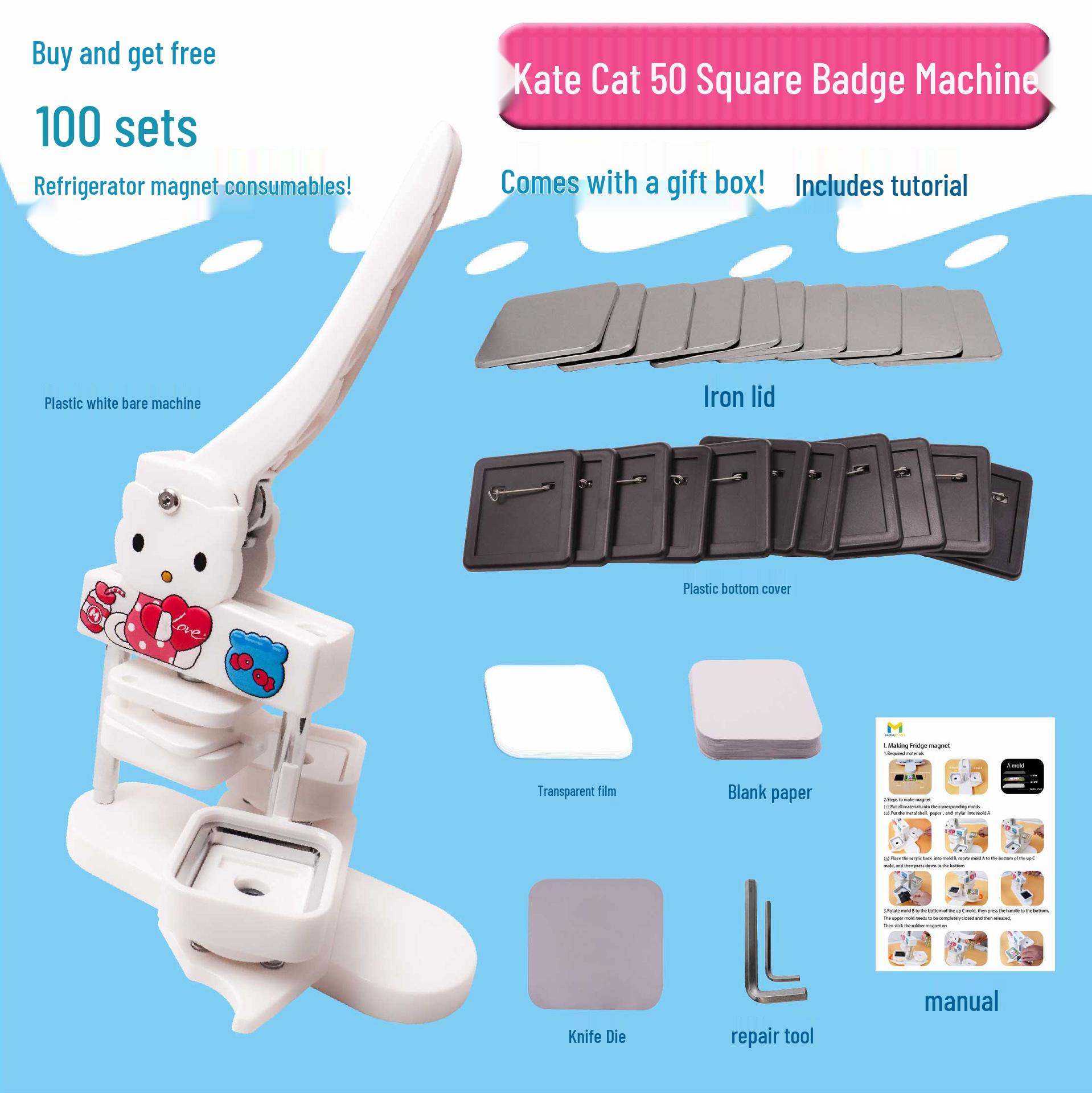 50x50 Square DIY Badge Machine for Making Refrigerator Magnets and Cat Buttons
50x50 Square DIY Badge Machine for Making Refrigerator Magnets and Cat Buttons