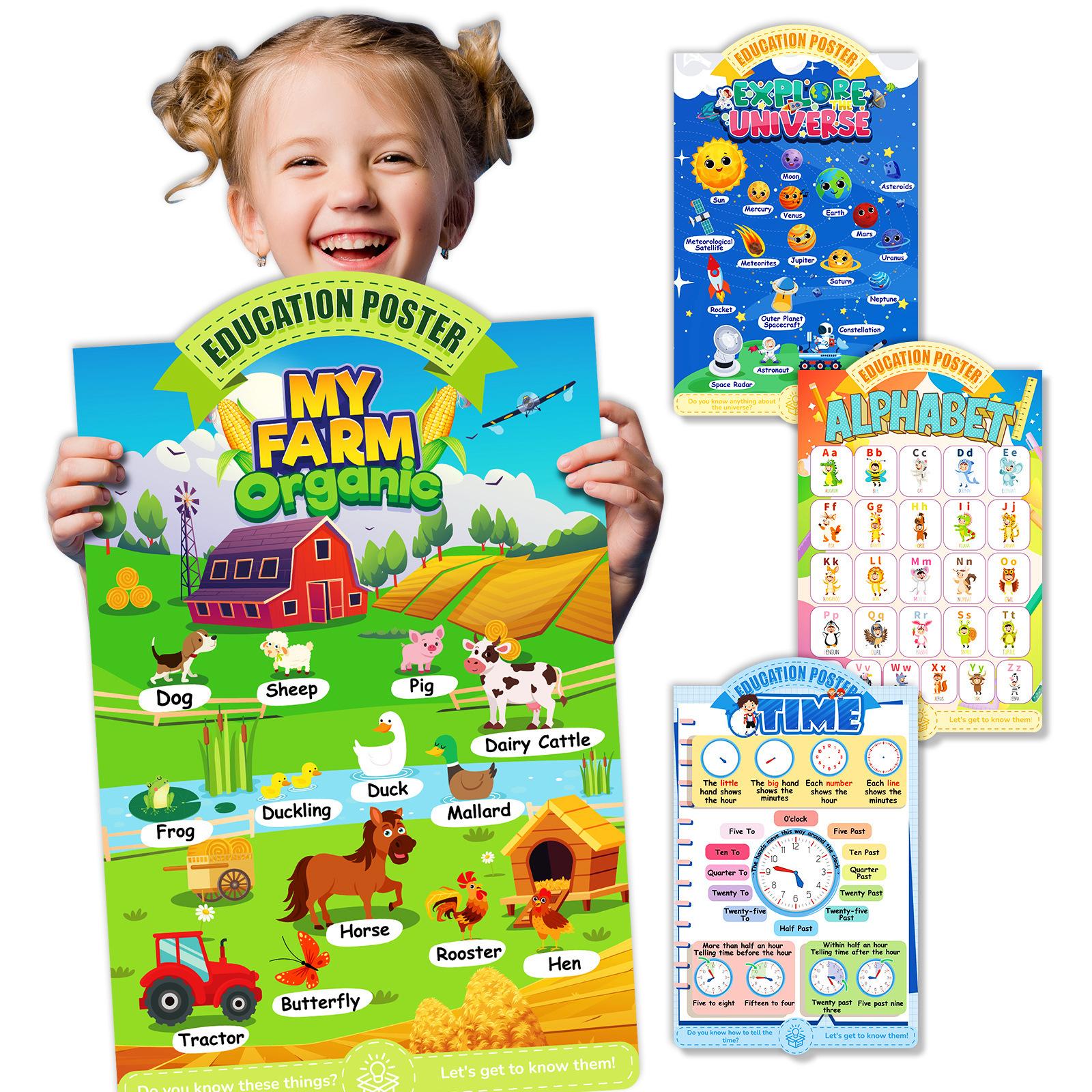 4 Sheets/Set Of Children S Early Education Wall Charts Universe Farm Animal Alphabet Clock Cognitive Education Posters
4 Sheets/Set Of Children S Early Education Wall Charts Universe Farm Animal Alphabet Clock Cognitive Education Posters