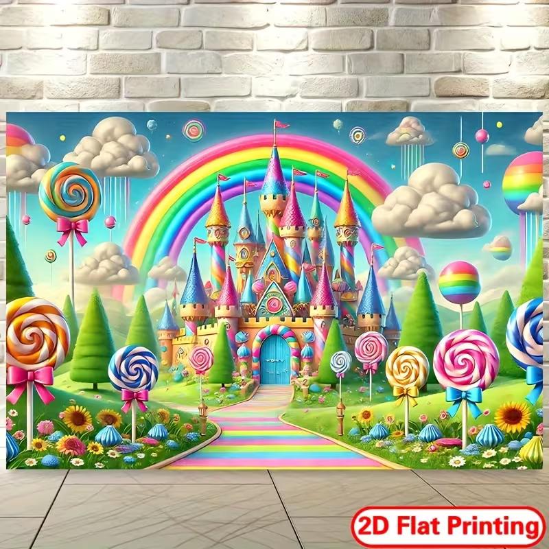 2D Candyland Castle Backdrop, Rainbow Sky Lollipop Birthday Photography Background 47.2x31.5inch/120*80cm
2D Candyland Castle Backdrop, Rainbow Sky Lollipop Birthday Photography Background 47.2x31.5inch/120*80cm