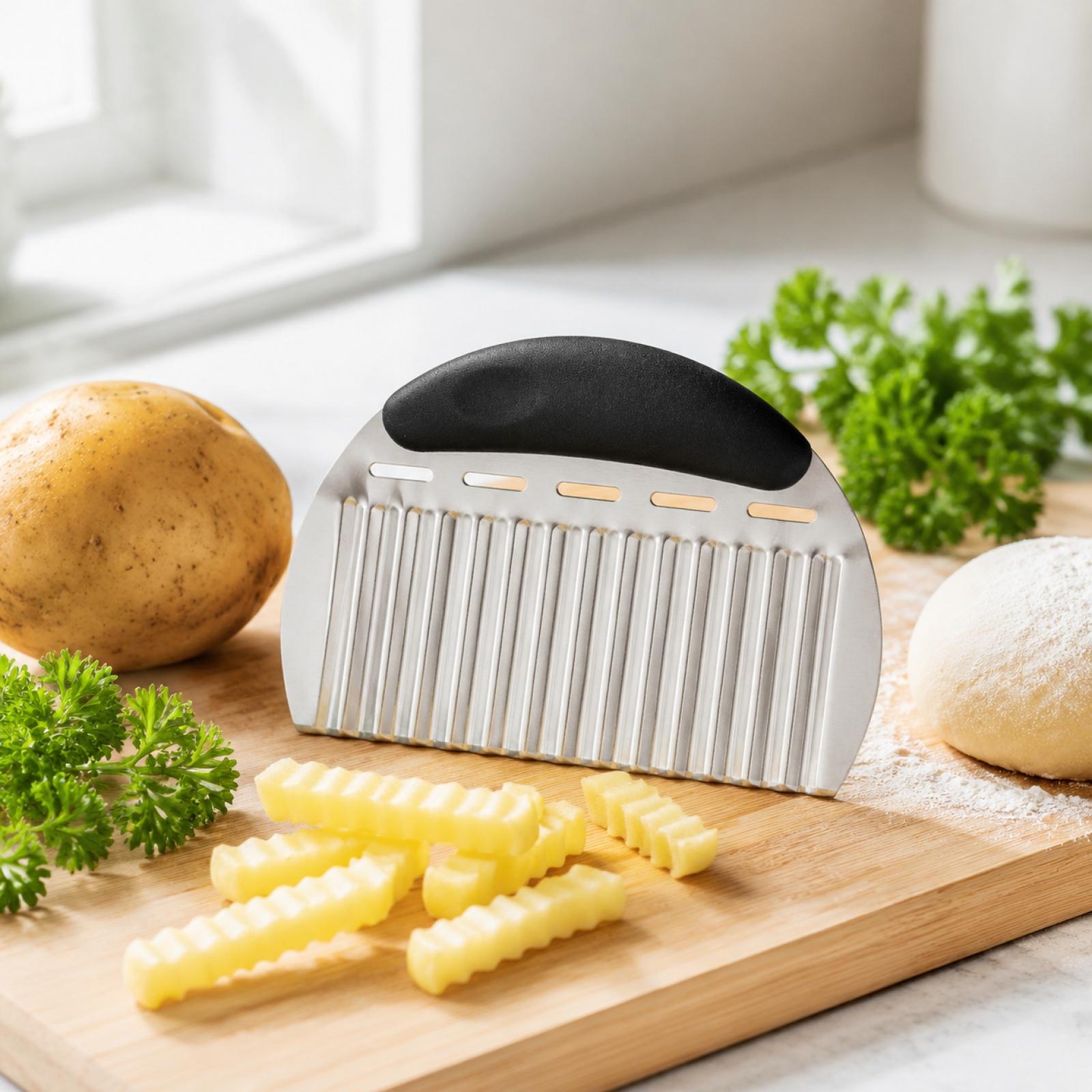 Stainless Steel Wavy Potato Cutter Kitchen Tool Dough Crimper for Pasta and Vegetable Slicing with Ergonomic Handle one size чорний
Stainless Steel Wavy Potato Cutter Kitchen Tool Dough Crimper for Pasta and Vegetable Slicing with Ergonomic Handle one size чорний