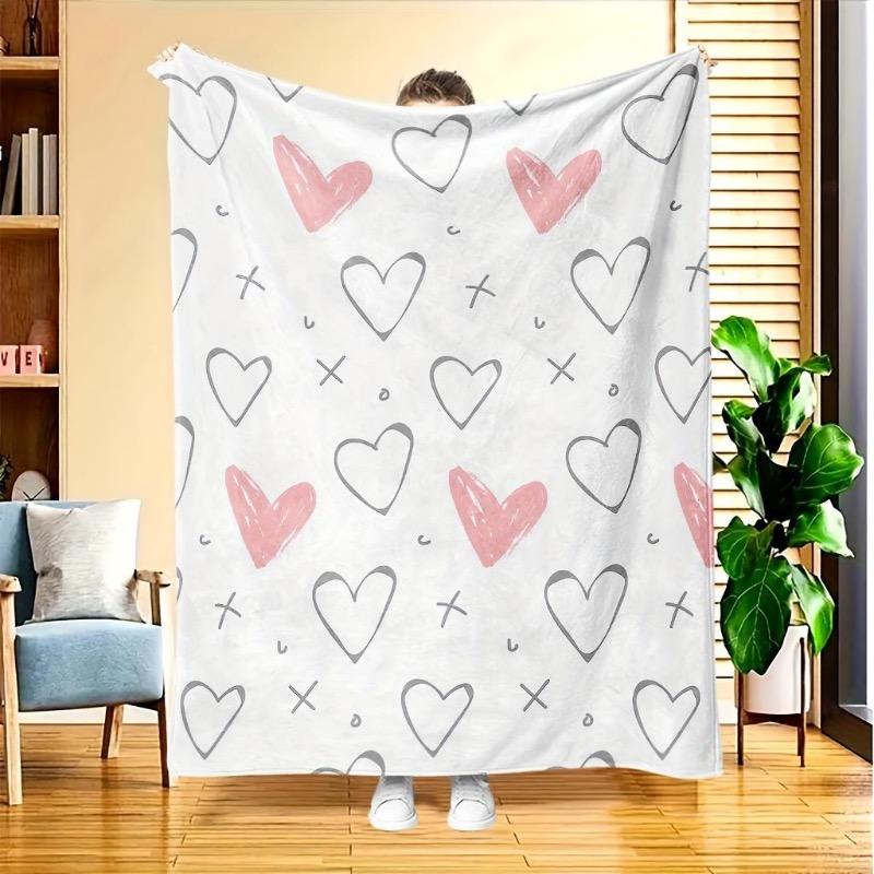 1 piece of flannel blanket - soft pink and white heart-shaped pattern gray background sofa shawl - Valentine s Day 30x40in
1 piece of flannel blanket - soft pink and white heart-shaped pattern gray background sofa shawl - Valentine s Day 30x40in