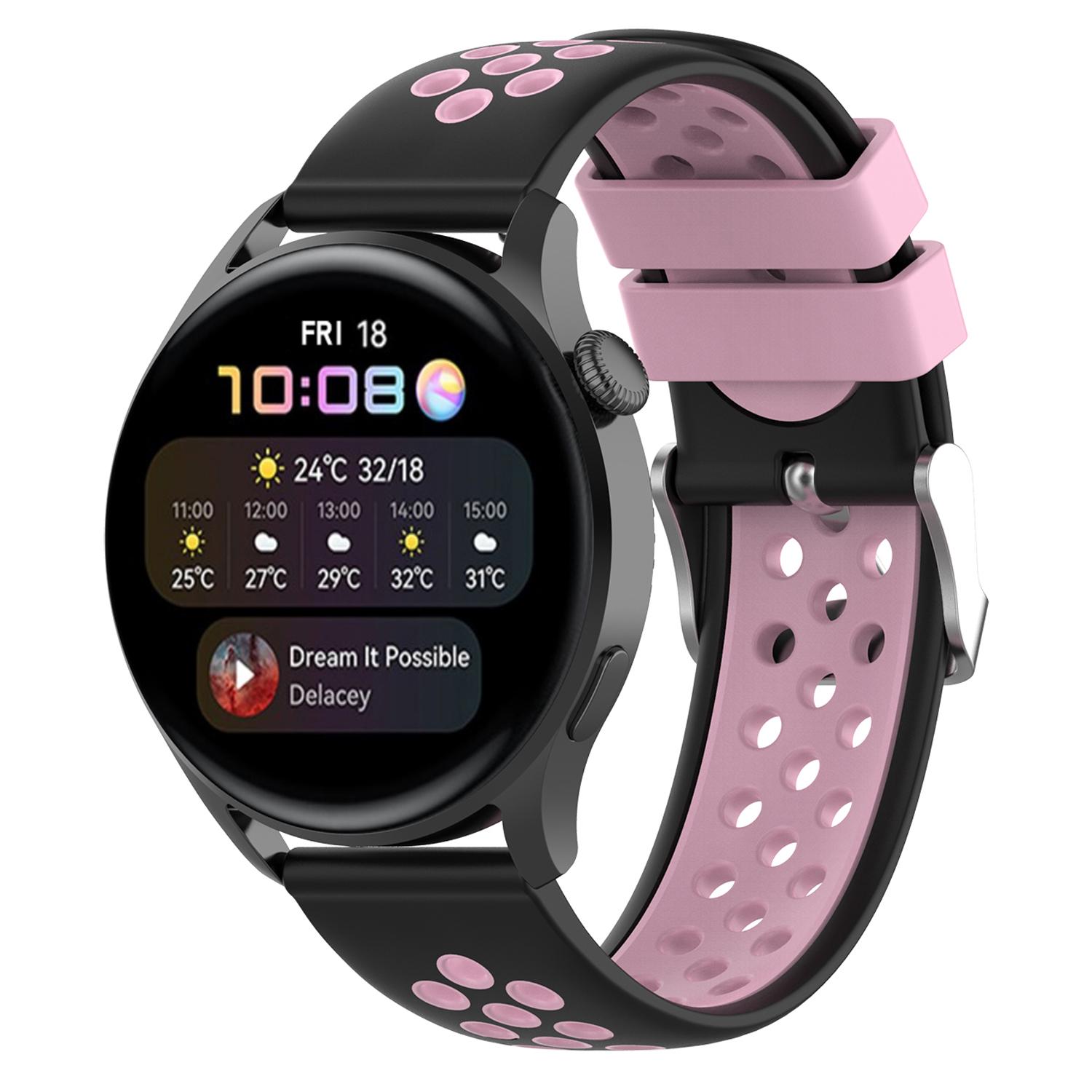 20mm Multiple Holes Breathable Dual Color Silicone Watch Strap Wristband for Huawei Watch GT3 42mm/Samsung Galaxy Watch 42mm Black/Pink
20mm Multiple Holes Breathable Dual Color Silicone Watch Strap Wristband for Huawei Watch GT3 42mm/Samsung Galaxy Watch 42mm Black/Pink