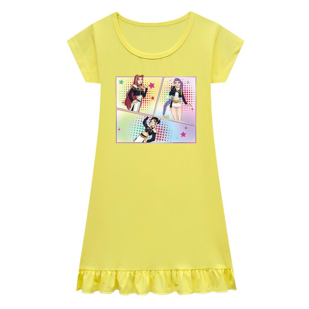 Детское платье для девочек в стиле аниме, мультяшное, K-POP, с принтом Руми, плиссированное, с коротким рукавом, повседневное, с круглым вырезом 160cm