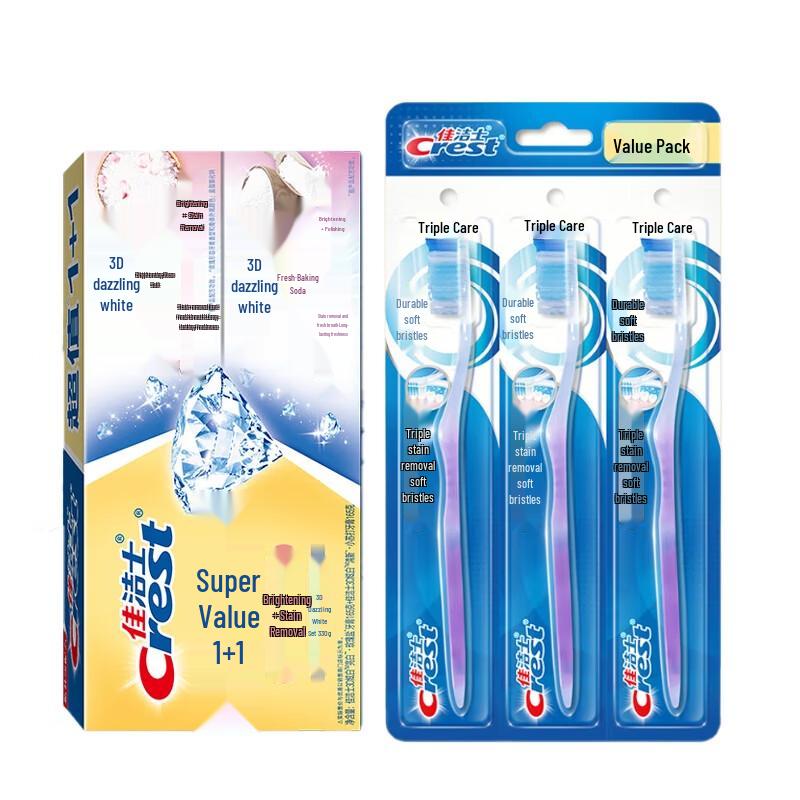 Crest 3D White Toothpaste with Rose Salt & Baking Soda (Twin Pack + 3 Toothbrushes)
Crest 3D White Toothpaste with Rose Salt & Baking Soda (Twin Pack + 3 Toothbrushes)