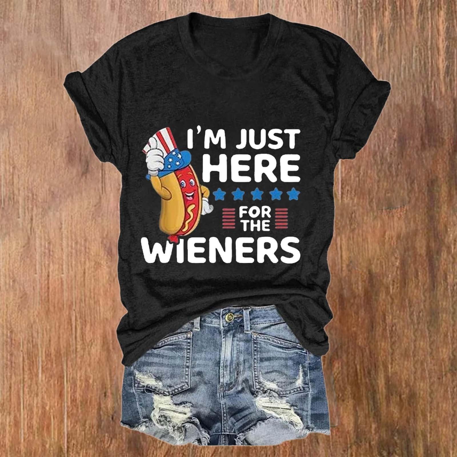 Женская и мужская модная футболка «Я просто здесь для Винеров» с принтом, короткая футболка с круглым вырезом, свободная блузка, топ L чёрный