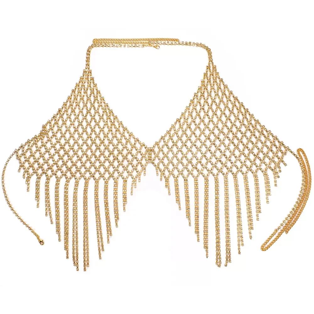 Mesh Harness Rhinestone Tassel Bra Chain Nightclub Clothing Hollow Festival Tops Crystal Sexy Body Jewelry for Women
Mesh Harness Rhinestone Tassel Bra Chain Nightclub Clothing Hollow Festival Tops Crystal Sexy Body Jewelry for Women