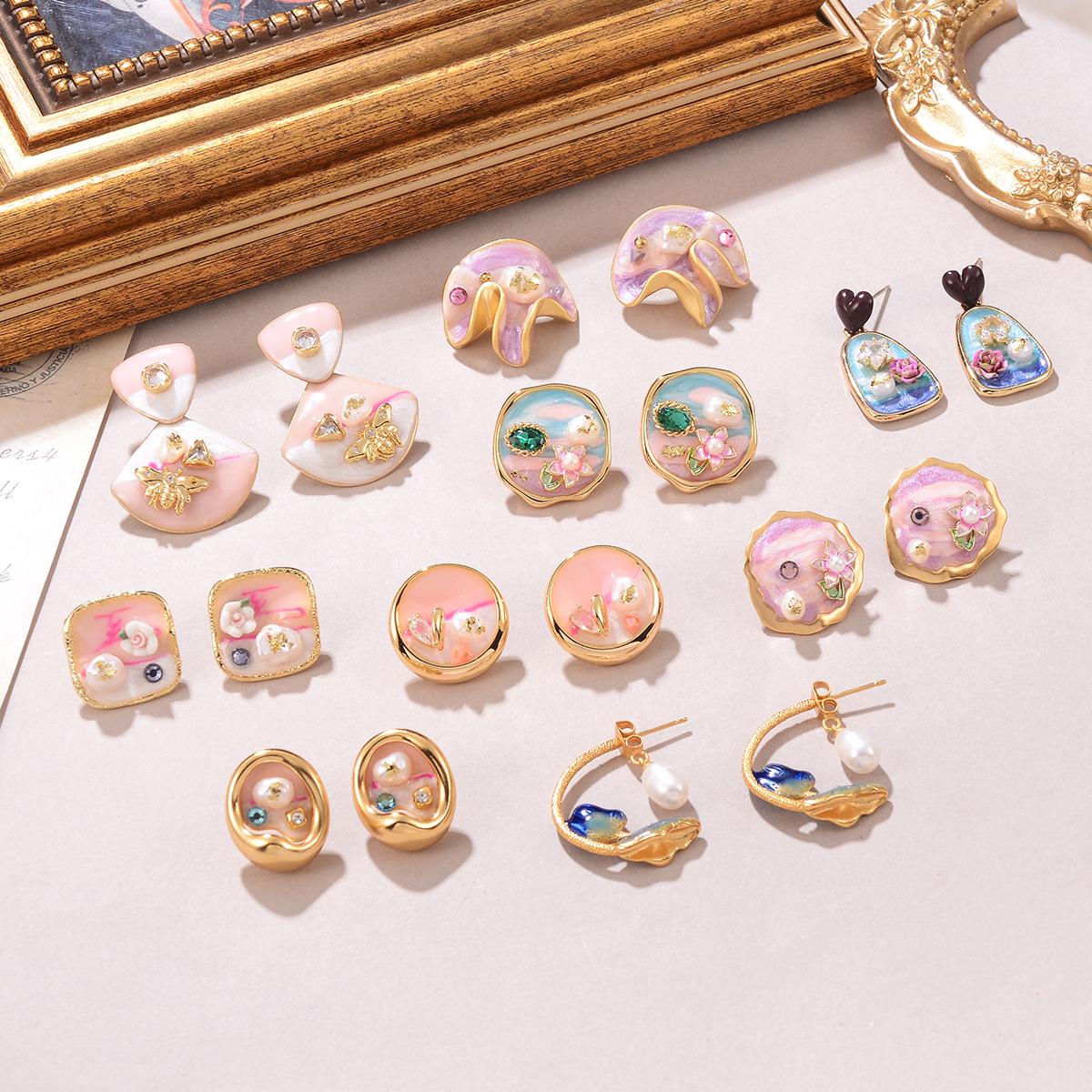 Natural Pearl French Vintage Oil Painting Summer Style Women s Earrings 
Natural Pearl French Vintage Oil Painting Summer Style Women s Earrings