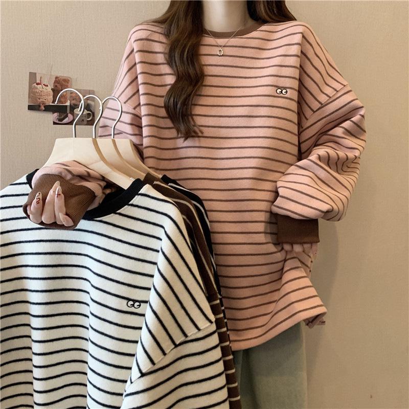 Women s Striped Long-Sleeve Mid-Length Sweatshirt - Autumn/Winter Velvet Loose Top M
Women s Striped Long-Sleeve Mid-Length Sweatshirt - Autumn/Winter Velvet Loose Top M
