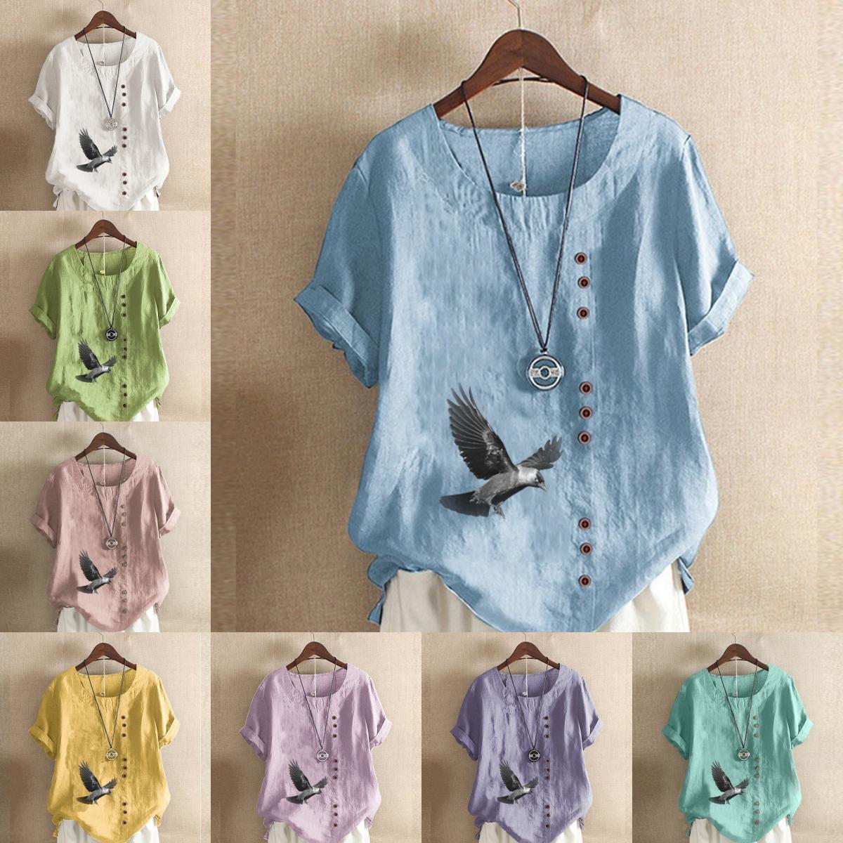 Women s Fashion Eagle Prined Short Sleeve T-shirt Loose Cotton Shirt Casual Loose Summer Blouse Tops Plus Size
Women s Fashion Eagle Prined Short Sleeve T-shirt Loose Cotton Shirt Casual Loose Summer Blouse Tops Plus Size