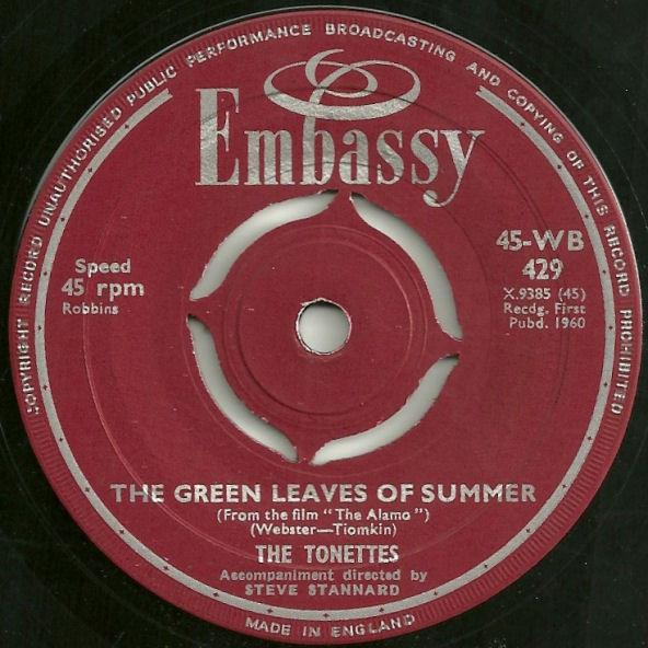 7inch Record TONETTES / STEVE STANNARD & HIS GRO - The Green Leaves Of Summer / Gurney 45WB429 Embassy 1960 UK Pop Used
7inch Record TONETTES / STEVE STANNARD & HIS GRO - The Green Leaves Of Summer / Gurney 45WB429 Embassy 1960 UK Pop Used