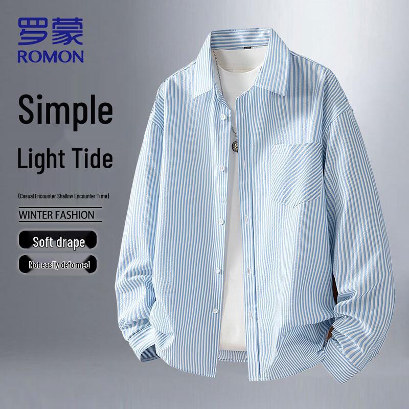ROMON Men s Striped Loose-Fit Long-Sleeve Shirt M
ROMON Men s Striped Loose-Fit Long-Sleeve Shirt M
