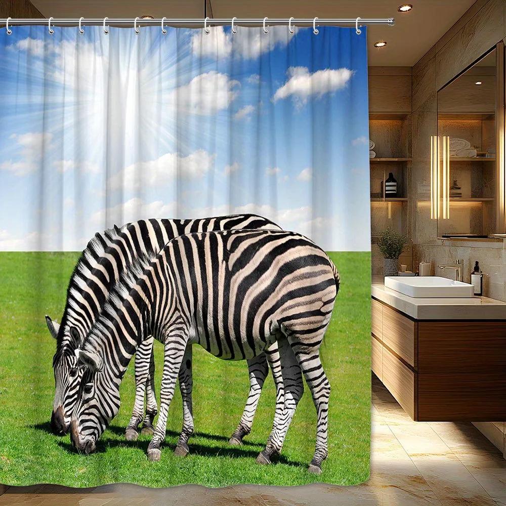 1Pc Zebra Shower Curtain With 12 Hooks - Black-And-White Striking Zebra Design On Lush Green Field, 70. 87X70. 87 Inches, Polyes W60H190(CM)-1 Pcs
1Pc Zebra Shower Curtain With 12 Hooks - Black-And-White Striking Zebra Design On Lush Green Field, 70. 87X70. 87 Inches, Polyes W60H190(CM)-1 Pcs