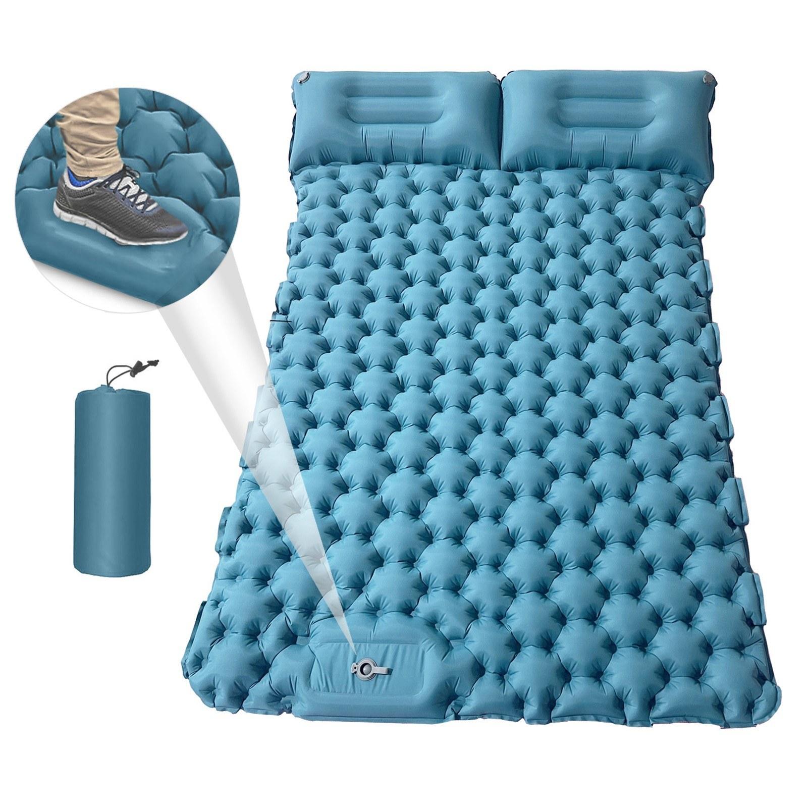 Portable 2 Person Camping Mat Air Mattress with Air Pillow Built-in Foot Pump Backpacking Sleeping Pad Baby Blue
Portable 2 Person Camping Mat Air Mattress with Air Pillow Built-in Foot Pump Backpacking Sleeping Pad Baby Blue