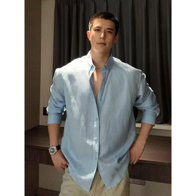 Men Casual Solid Color Blue Loose Long Sleeve Shirt M синий
Men Casual Solid Color Blue Loose Long Sleeve Shirt M синий
