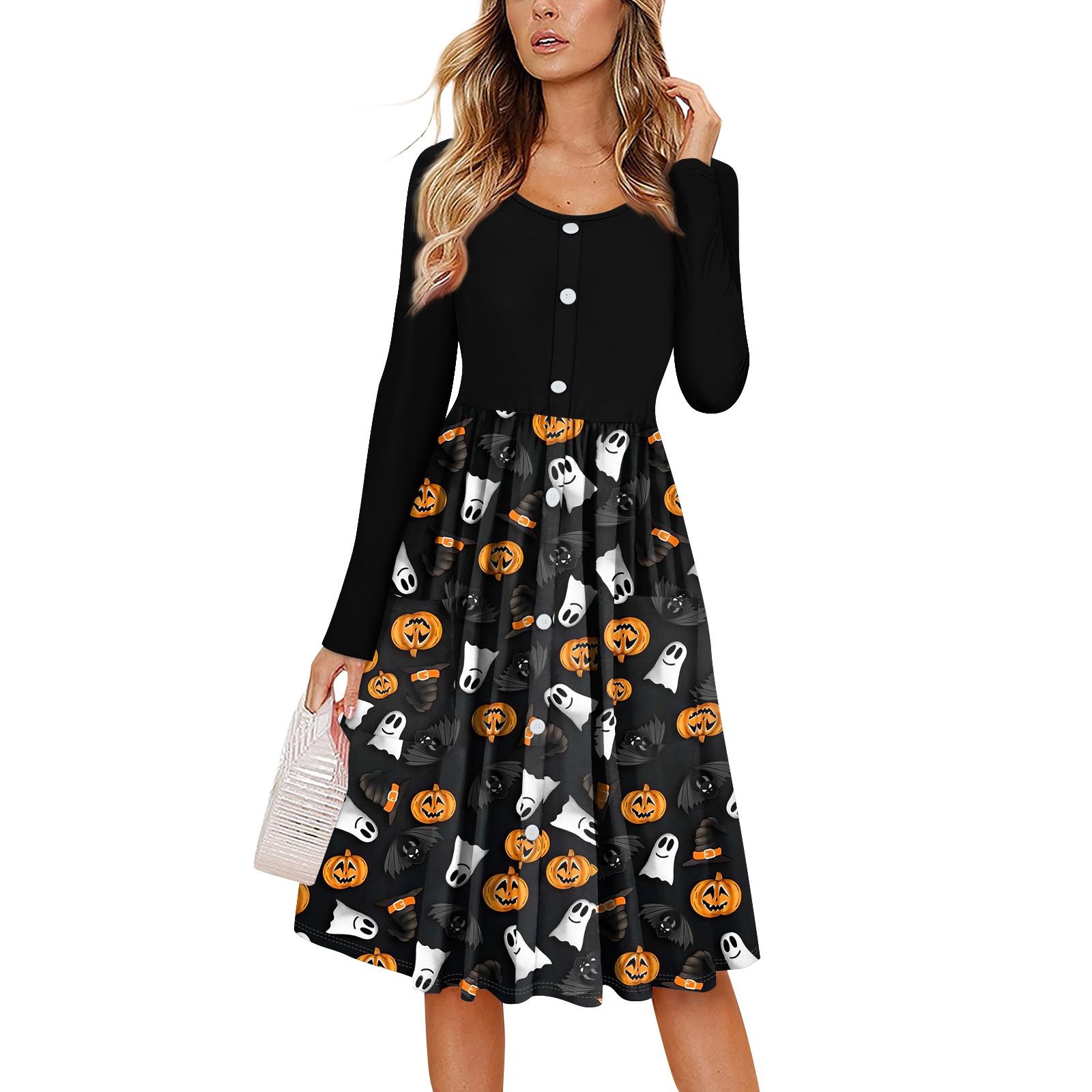 Женский повседневный модный сексуальный удобный сарафан с пуговицами, длинными рукавами и карманами, платье с принтом на Хэллоуин XXL чёрный
Женский повседневный модный сексуальный удобный сарафан с пуговицами, длинными рукавами и карманами, платье с принтом на Хэллоуин XXL чёрный