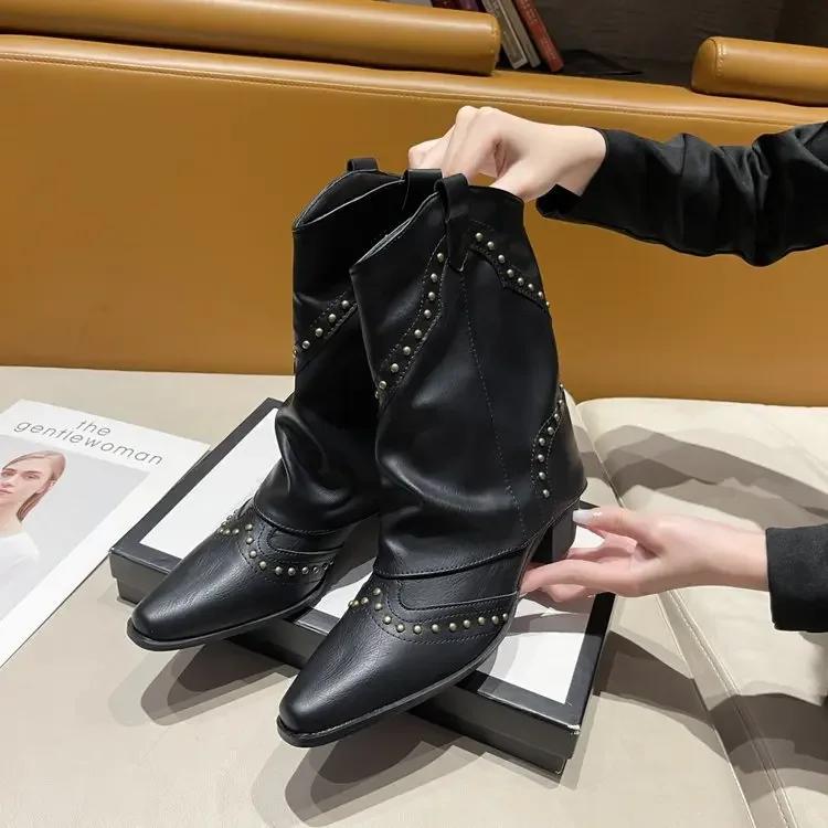 Женские ковбойские сапоги в стиле ретро, весна-осень, новые сапоги до середины голени на высоком каблуке, женские лодочки с острым носком и толстым каблуком 35 чёрный
Женские ковбойские сапоги в стиле ретро, весна-осень, новые сапоги до середины голени на высоком каблуке, женские лодочки с острым носком и толстым каблуком 35 чёрный