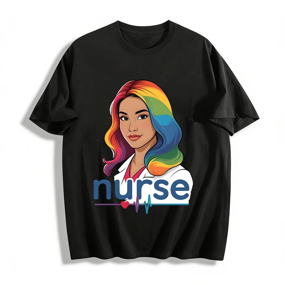 Rainbow Haired Nurse Graphic Casual Top Pure cotton T-shirt XXS
Rainbow Haired Nurse Graphic Casual Top Pure cotton T-shirt XXS