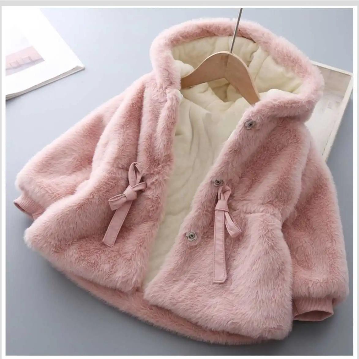 Зимнее пальто для девочек Супер теплое на подкладке из норкового меха Утепленное с длинным рукавом с капюшоном Детская куртка плюшевая верхняя одежда 140