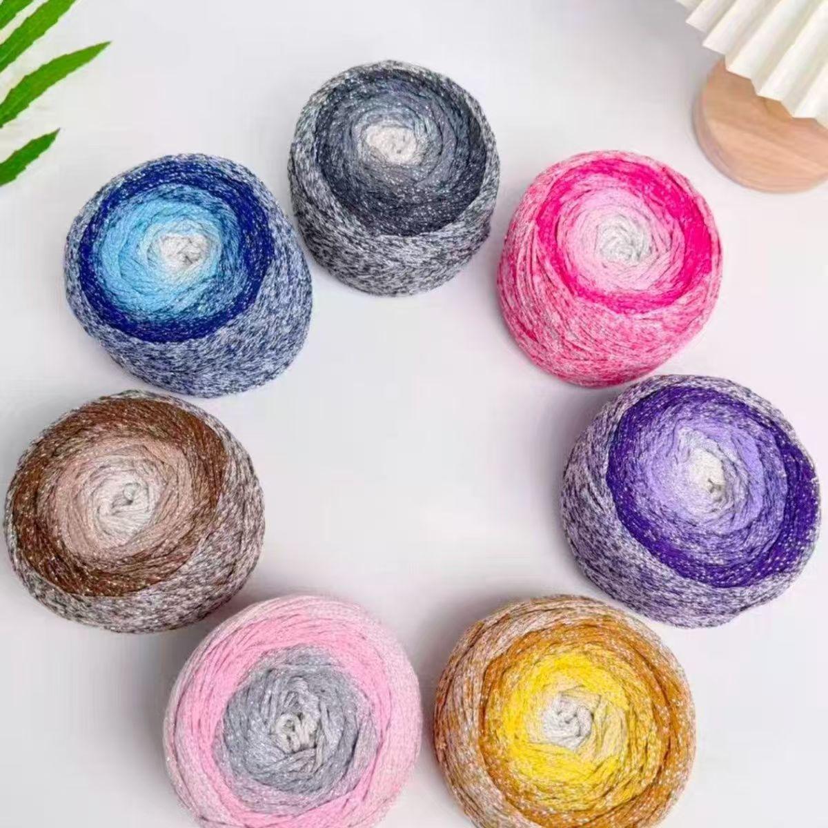 1.5mm Silver Sparkling Gradual Change Cake Thread Yarn, 200g Hollow Cotton Bag Special Thread Weaving DIY Knitting Crocheting
1.5mm Silver Sparkling Gradual Change Cake Thread Yarn, 200g Hollow Cotton Bag Special Thread Weaving DIY Knitting Crocheting