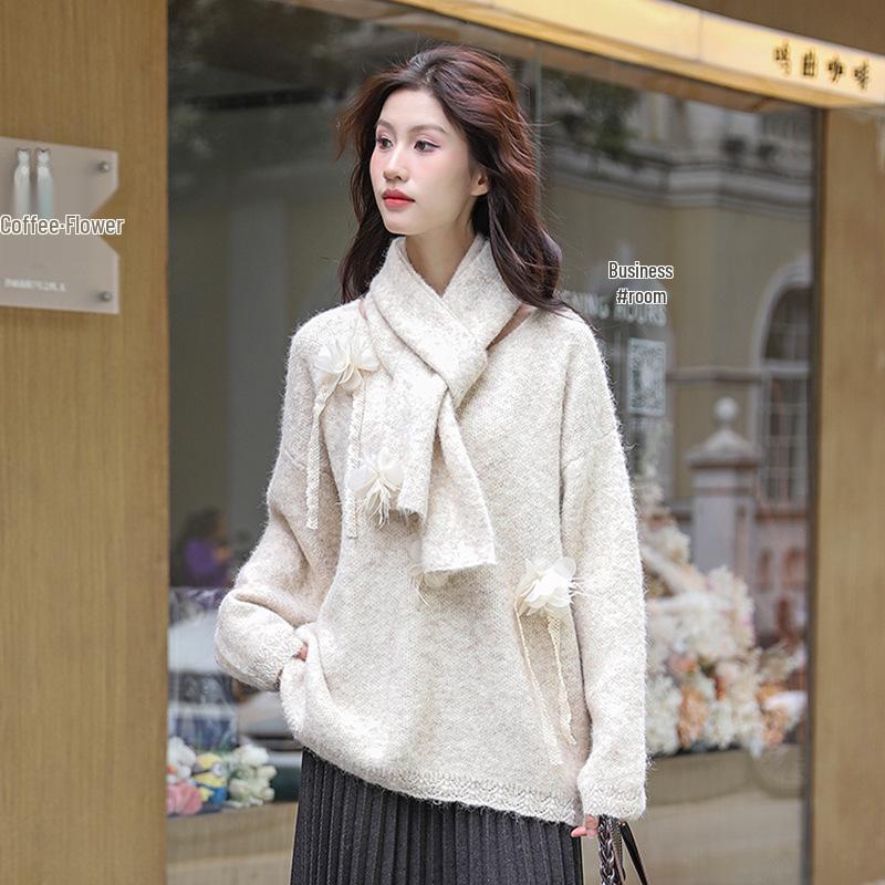 Feiyuan Women s Deep V-Neck Sweater with Scarf and 3D Floral Mohair, Autumn/Winter Celebrity Trend One Size сірий колір
Feiyuan Women s Deep V-Neck Sweater with Scarf and 3D Floral Mohair, Autumn/Winter Celebrity Trend One Size сірий колір