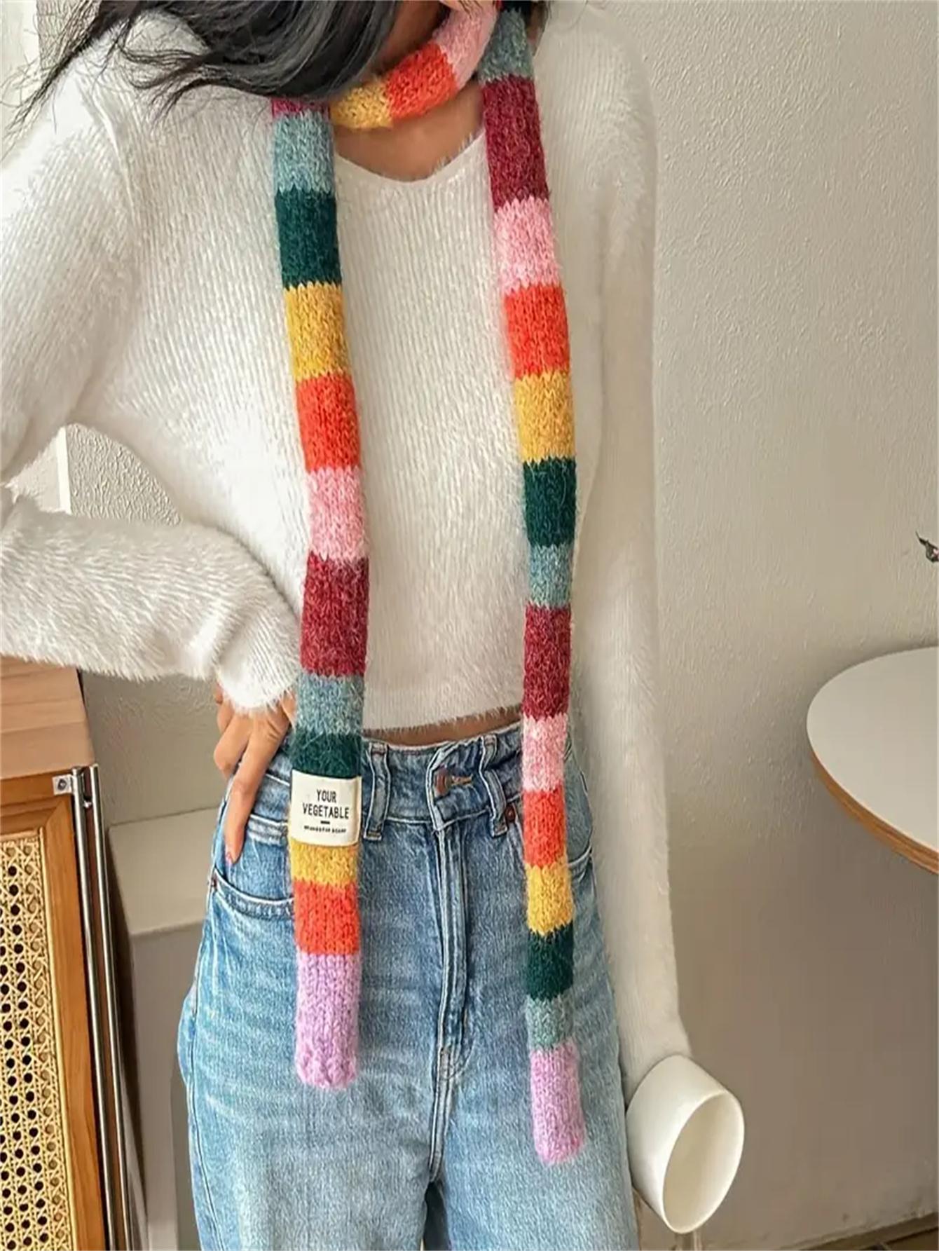 Women s Scarf - Cute Rainbow Stripe Color-Blocking Design, Elastic Stretchy Narrow Scarf for Winter Warmth, Handmade Fashion Acc
Women s Scarf - Cute Rainbow Stripe Color-Blocking Design, Elastic Stretchy Narrow Scarf for Winter Warmth, Handmade Fashion Acc