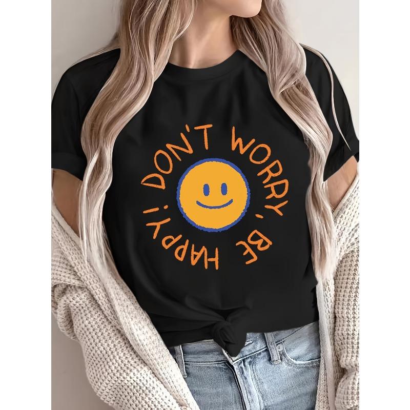 Plus Size - Plus Size - Casual Crew Neck T-Shirt with Smile Face And Don T Worry, Be Happy Letter Print, Fabric with Slight Stretch S чёрный
Plus Size - Plus Size - Casual Crew Neck T-Shirt with Smile Face And Don T Worry, Be Happy Letter Print, Fabric with Slight Stretch S чёрный