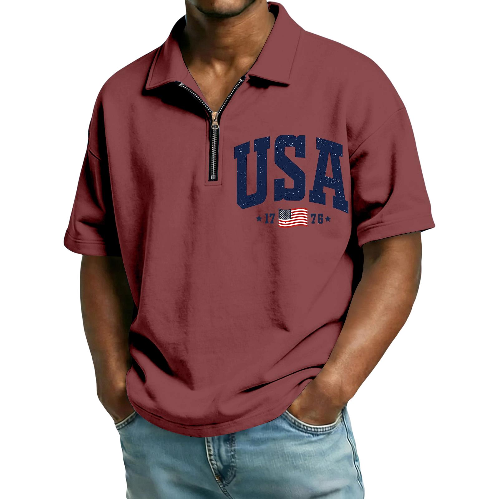Men’s Short Sleeve Polo Shirt with Half Zip Collar USA Letter Print and Flag Embroidery Casual Fit Top M
Men’s Short Sleeve Polo Shirt with Half Zip Collar USA Letter Print and Flag Embroidery Casual Fit Top M