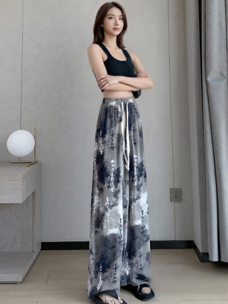 Женские летние брюки из ледяного шелка с широкими штанинами и рисунком тушью - Свободные, длиной в пол, в китайском стиле, прохладные и повседневные брюки One Size
Женские летние брюки из ледяного шелка с широкими штанинами и рисунком тушью - Свободные, длиной в пол, в китайском стиле, прохладные и повседневные брюки One Size
