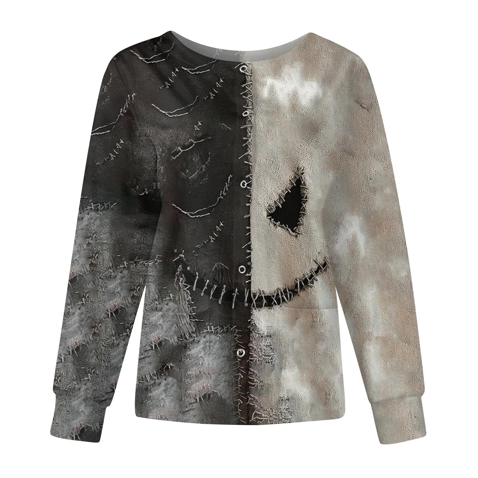 Женская повседневная модная куртка с длинными рукавами, воротником-стойкой, на одной пуговице, с принтом на Хэллоуин, рабочая куртка, топы XL
Женская повседневная модная куртка с длинными рукавами, воротником-стойкой, на одной пуговице, с принтом на Хэллоуин, рабочая куртка, топы XL