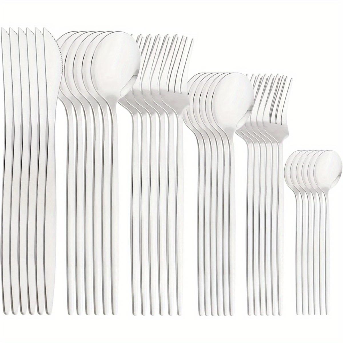 Набор из 36 черных столовых приборов с ножами для стейков, столовые приборы из нержавеющей стали, зеркальная полировка, можно мыть в посудомоечной машине серебряный