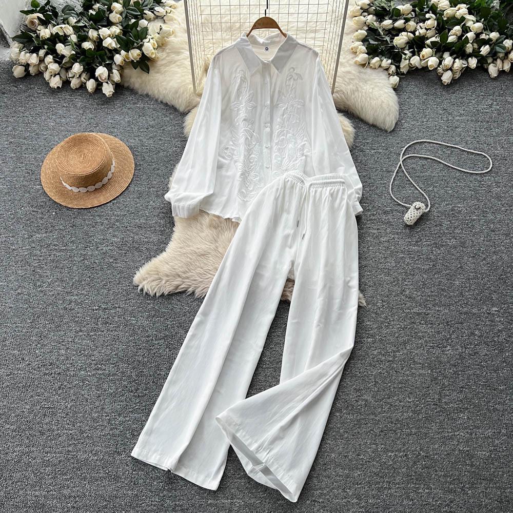 Women s Embroidered Long Sleeve Shirt & High Waist Wide Leg Pants Set One Size
Women s Embroidered Long Sleeve Shirt & High Waist Wide Leg Pants Set One Size