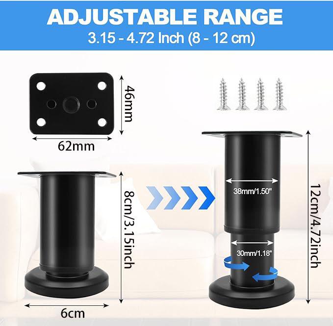 4PCS Adjustable Furniture Couch Cabinet Legs , Heavy Duty Adjustable Height Replacement Legs for Dresser/Sofa/Bed/Chair
4PCS Adjustable Furniture Couch Cabinet Legs , Heavy Duty Adjustable Height Replacement Legs for Dresser/Sofa/Bed/Chair