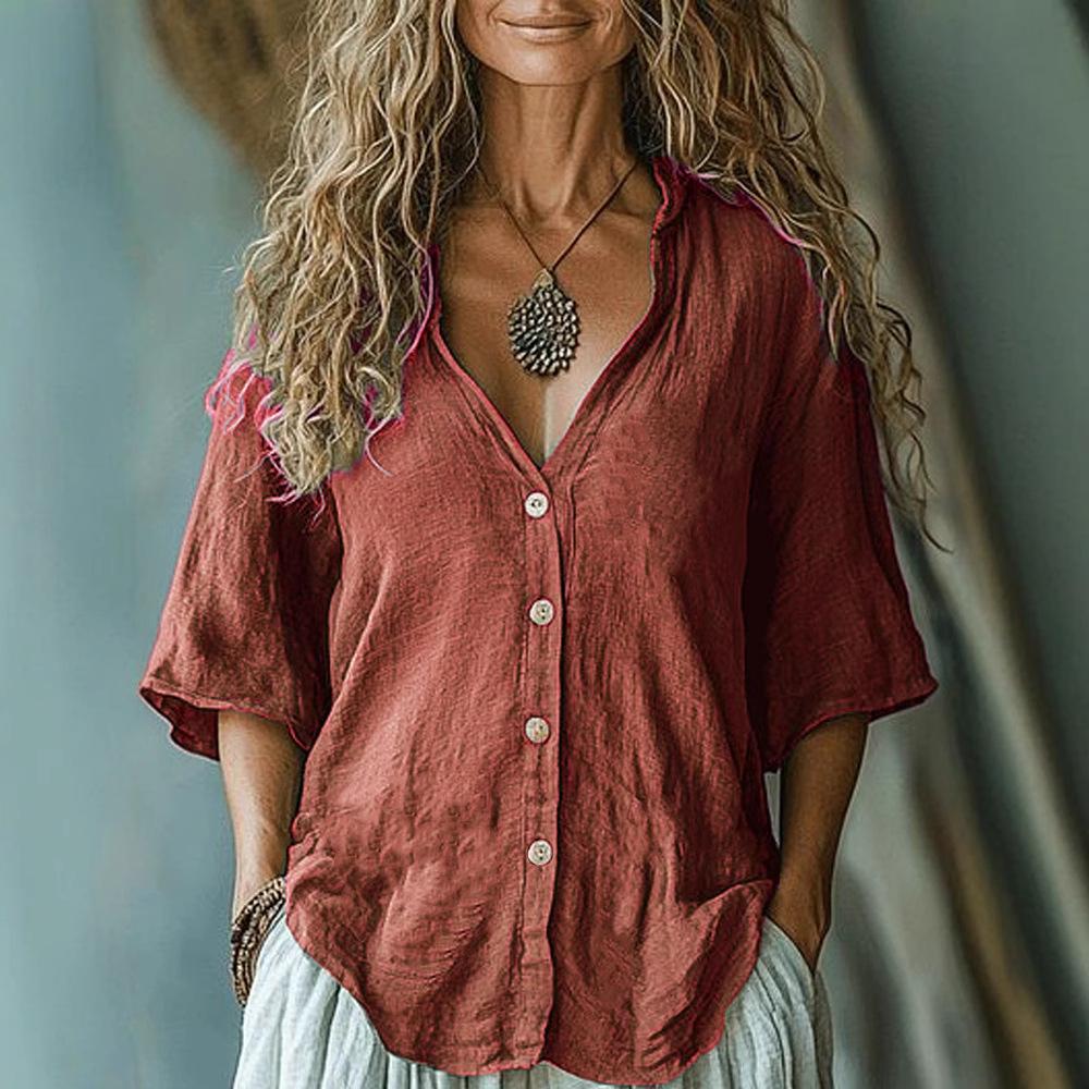 Women s Linen Shirt Summer Women s Style Of Five-point Sleeve Single-breasted Shirt Fashion Vintage Casual Top Shirts XS червоний
Women s Linen Shirt Summer Women s Style Of Five-point Sleeve Single-breasted Shirt Fashion Vintage Casual Top Shirts XS червоний