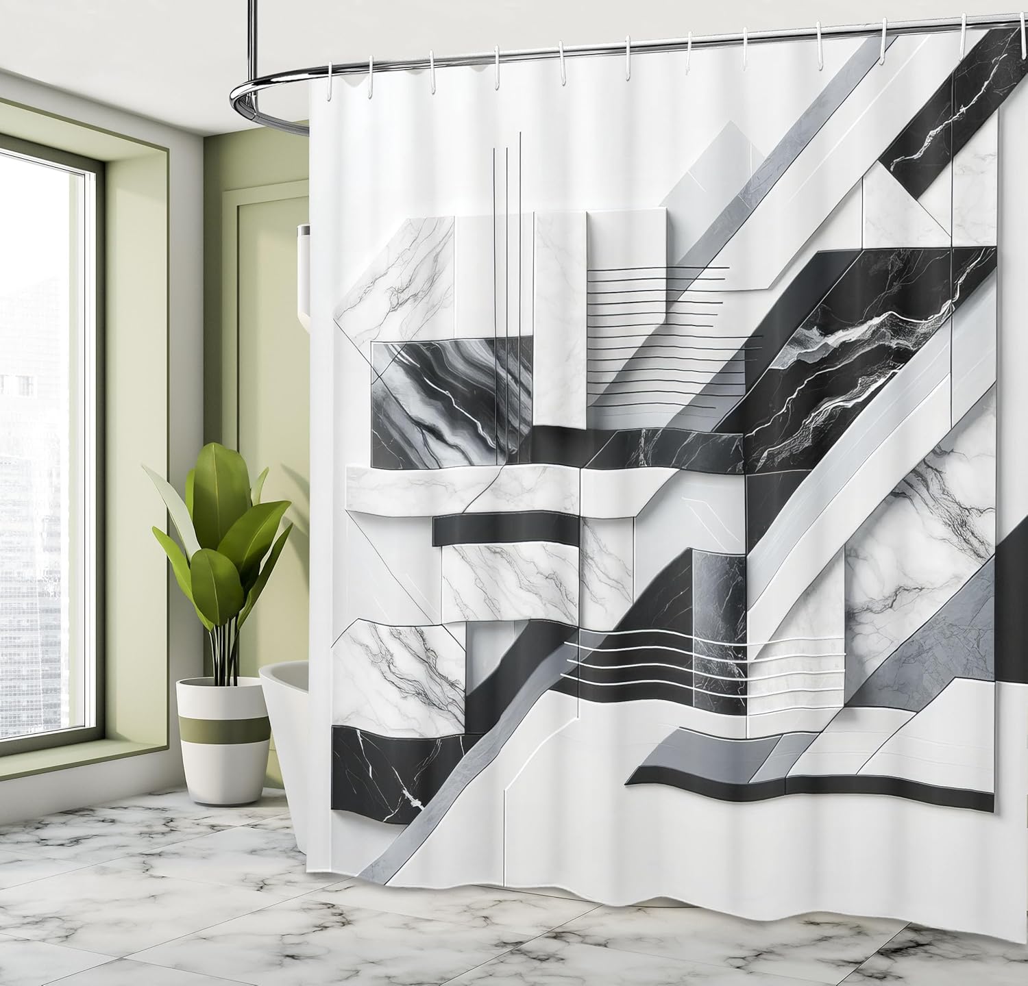 Black and White Shower Curtain, Modern and Geometric Polygonal Shapes with Marble Print Effect, Cloth Fabric Bathroom 90x180cm
Black and White Shower Curtain, Modern and Geometric Polygonal Shapes with Marble Print Effect, Cloth Fabric Bathroom 90x180cm