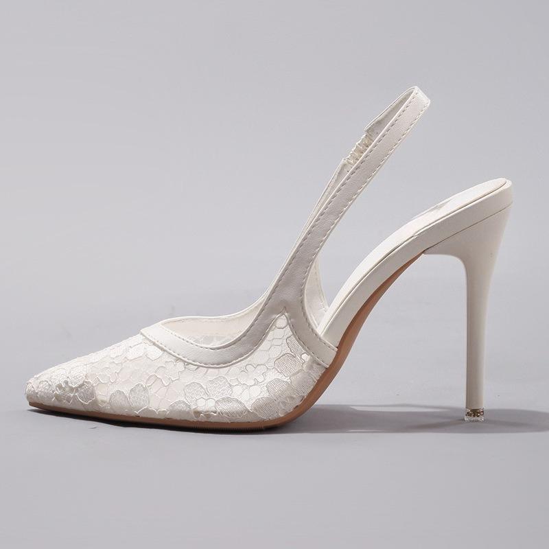 Модная Роскошная Белая Кружевная Обувь на Супер Высоком Каблуке для Женщин Осенние Элегантные Остроносые Банкетные Свадебные Туфли Бренд Женские Шпильки 42 слоновая кость