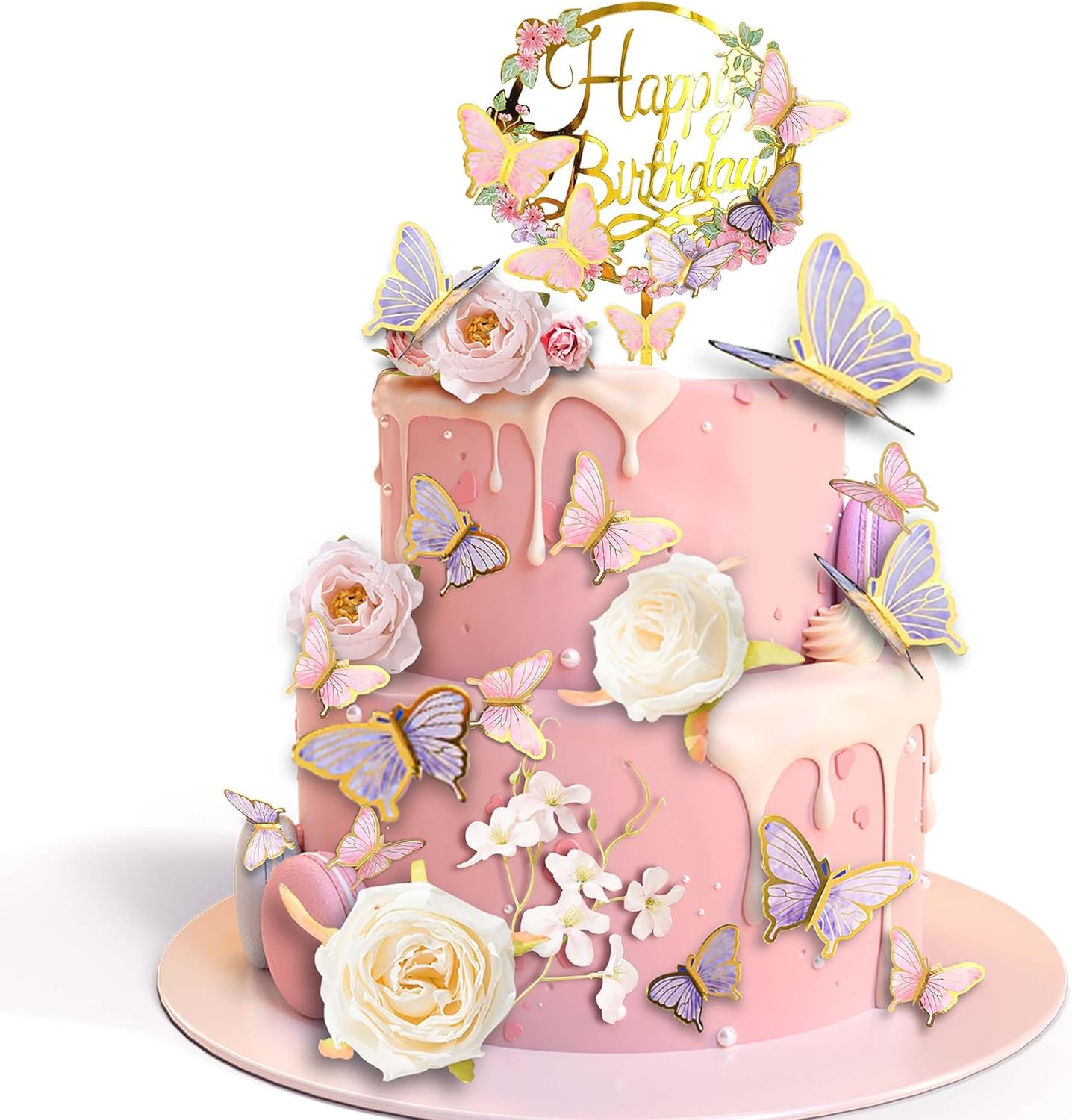 29 PCS Flower Cake Toppers Butterfly Cake Decorations with Artificial Pink and Purple Flowers for Women Birthday Wedding Party
29 PCS Flower Cake Toppers Butterfly Cake Decorations with Artificial Pink and Purple Flowers for Women Birthday Wedding Party