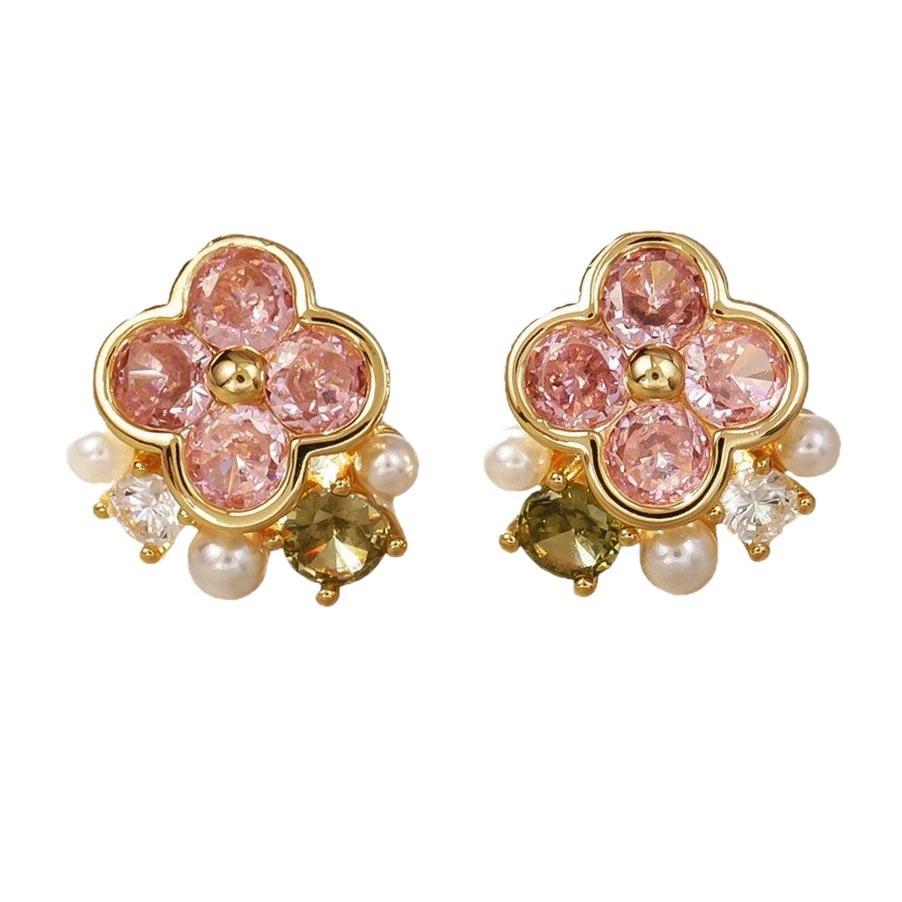 Pendientes de flores con circonitas rosas, diseño elegante y delicado para mujer
Pendientes de flores con circonitas rosas, diseño elegante y delicado para mujer