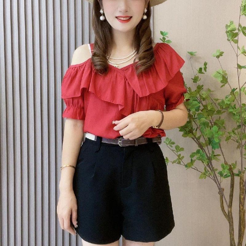 New Summer Niche Ruffle Short-sleeved Shirt for Women with Off-shoulder Leaking Collarbone Chiffon Fashionable Shirt Top L червоний
New Summer Niche Ruffle Short-sleeved Shirt for Women with Off-shoulder Leaking Collarbone Chiffon Fashionable Shirt Top L червоний