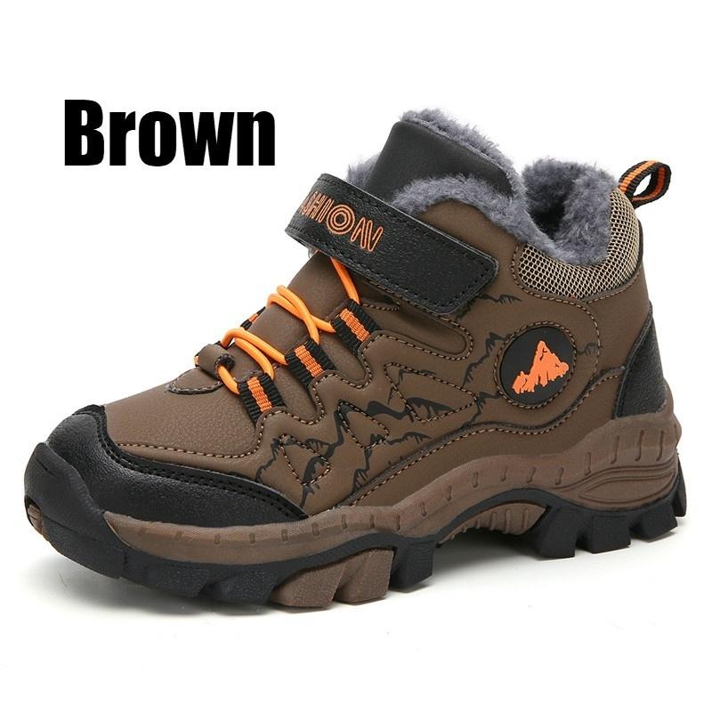 Высококачественная детская обувь для походов для мальчиков и девочек, уличная флисовая нескользящая теплая обувь, зимние детские удобные водонепроницаемые сноубутсы 40 коричневый