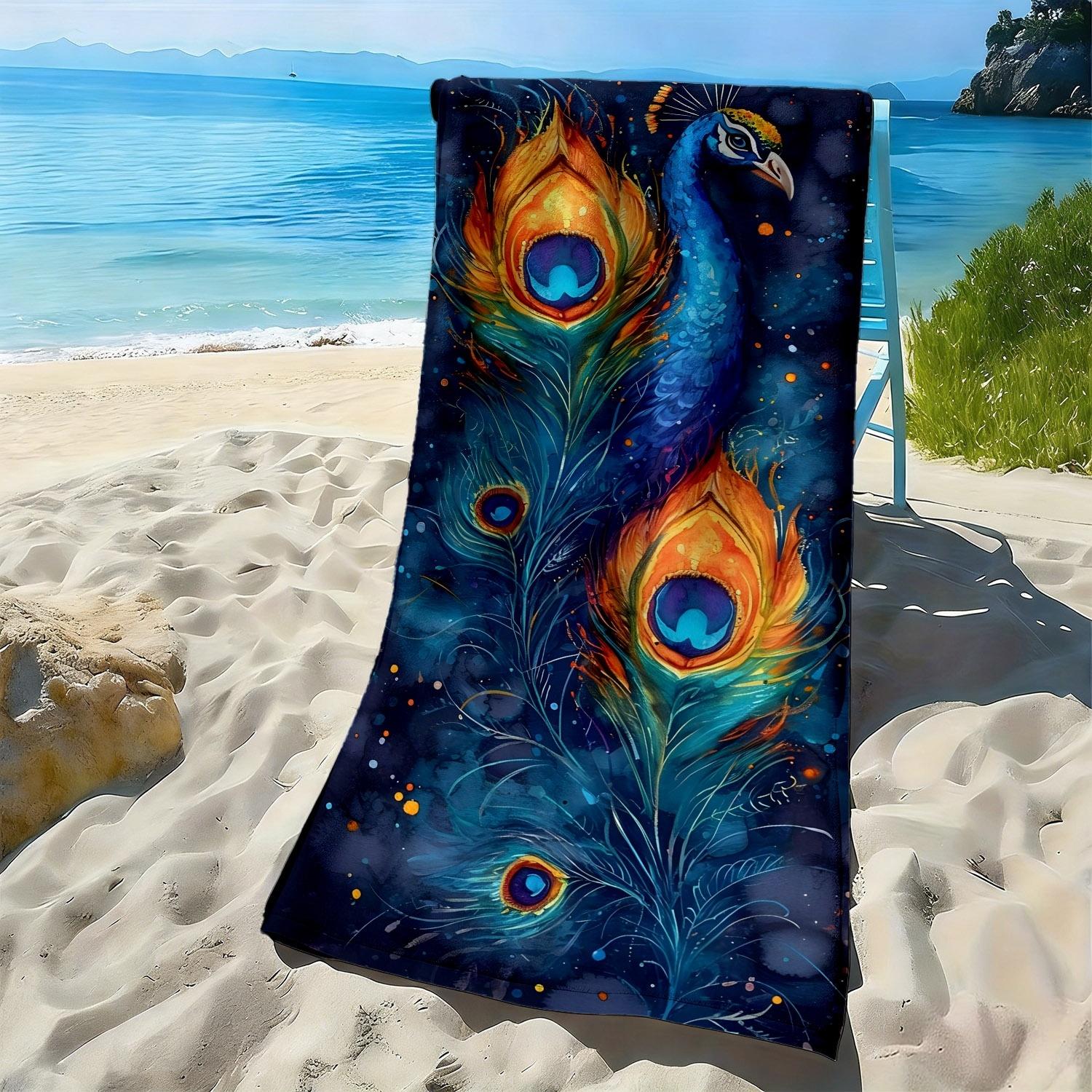Dark blue peacock feather pattern polyester microfiber beach towel is highly absorbent, suitable for swimming and beach outings W30*H60(CM)
Dark blue peacock feather pattern polyester microfiber beach towel is highly absorbent, suitable for swimming and beach outings W30*H60(CM)