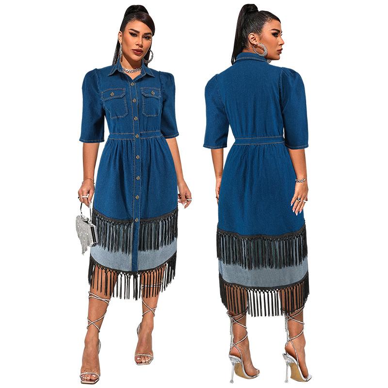 Large size women s denim collar short sleeved tassel two-color long dress 1XL темно-синий
Large size women s denim collar short sleeved tassel two-color long dress 1XL темно-синий
