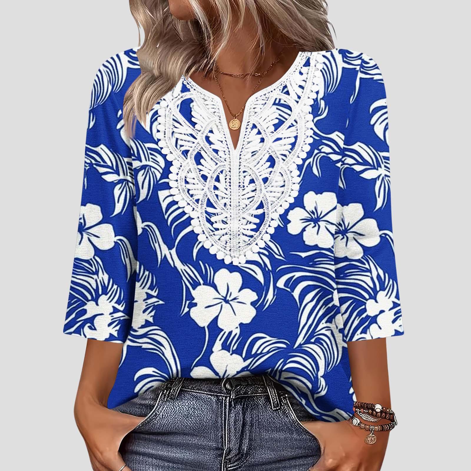 Women V Neck Lace Patchwork Printed Three Quarter Sleeve Casual Loose Fit Top for Daily Wear Office Travel M
Women V Neck Lace Patchwork Printed Three Quarter Sleeve Casual Loose Fit Top for Daily Wear Office Travel M