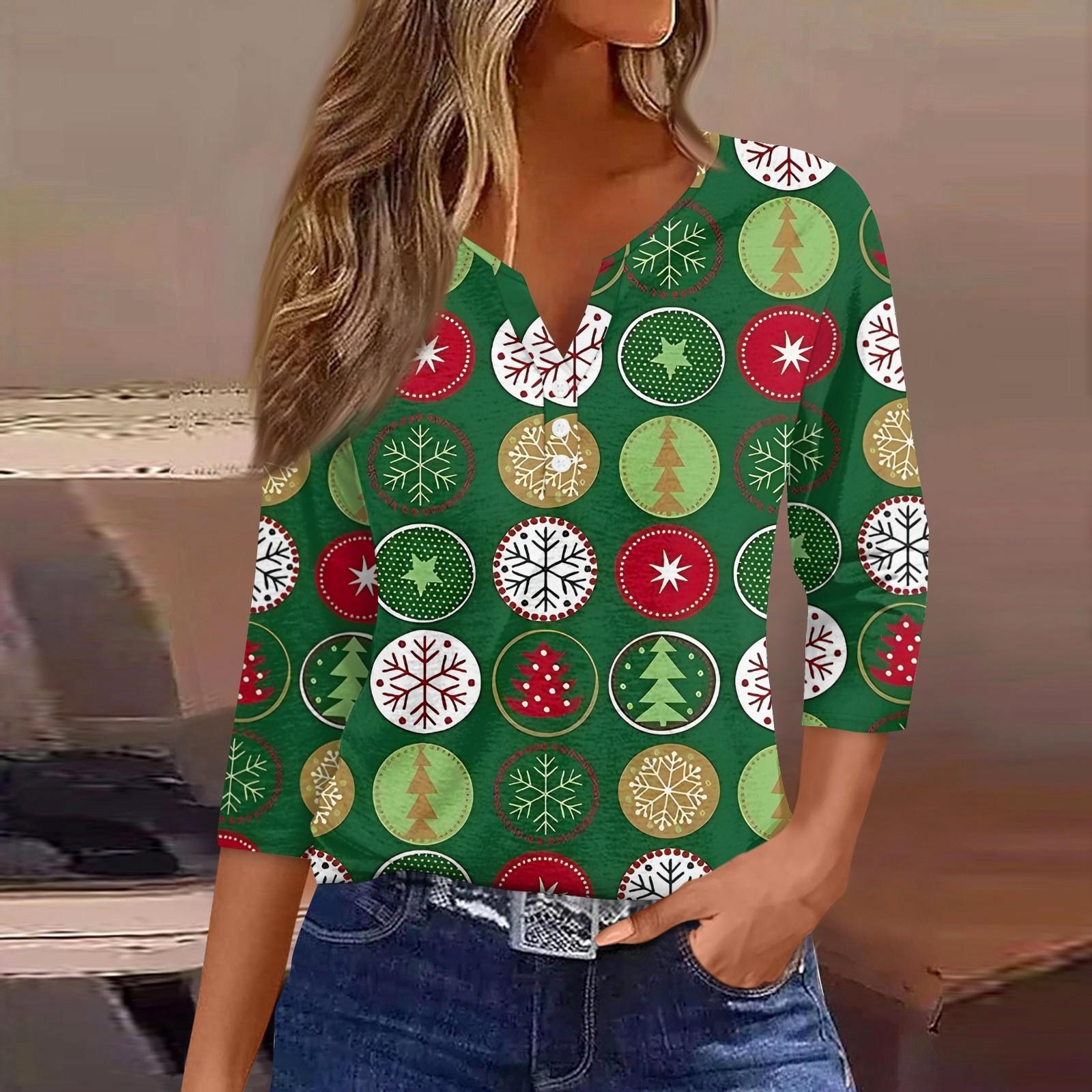Женская модная повседневная футболка с пуговицами, V-образным вырезом, семью рукавами и рождественским принтом XXL зелёный
Женская модная повседневная футболка с пуговицами, V-образным вырезом, семью рукавами и рождественским принтом XXL зелёный