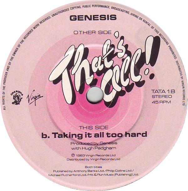 7inch Record GENESIS - That s All TATA1 Virgin 1983 UK Rock Used
7inch Record GENESIS - That s All TATA1 Virgin 1983 UK Rock Used