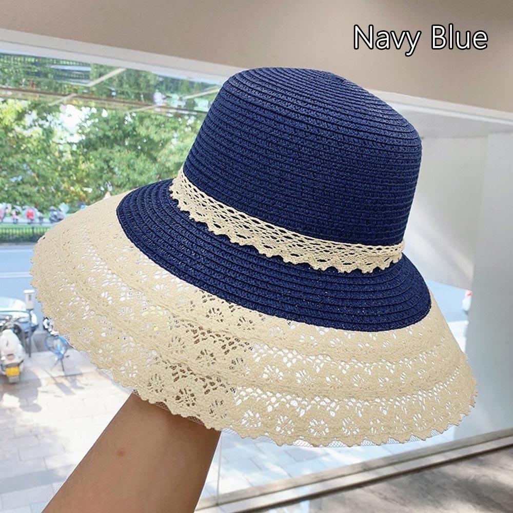 Складные пляжные шляпы, большие широкополые солнцезащитные шляпы, высококачественная соломенная шляпа для отдыха на природе, путешествий темно-синий
