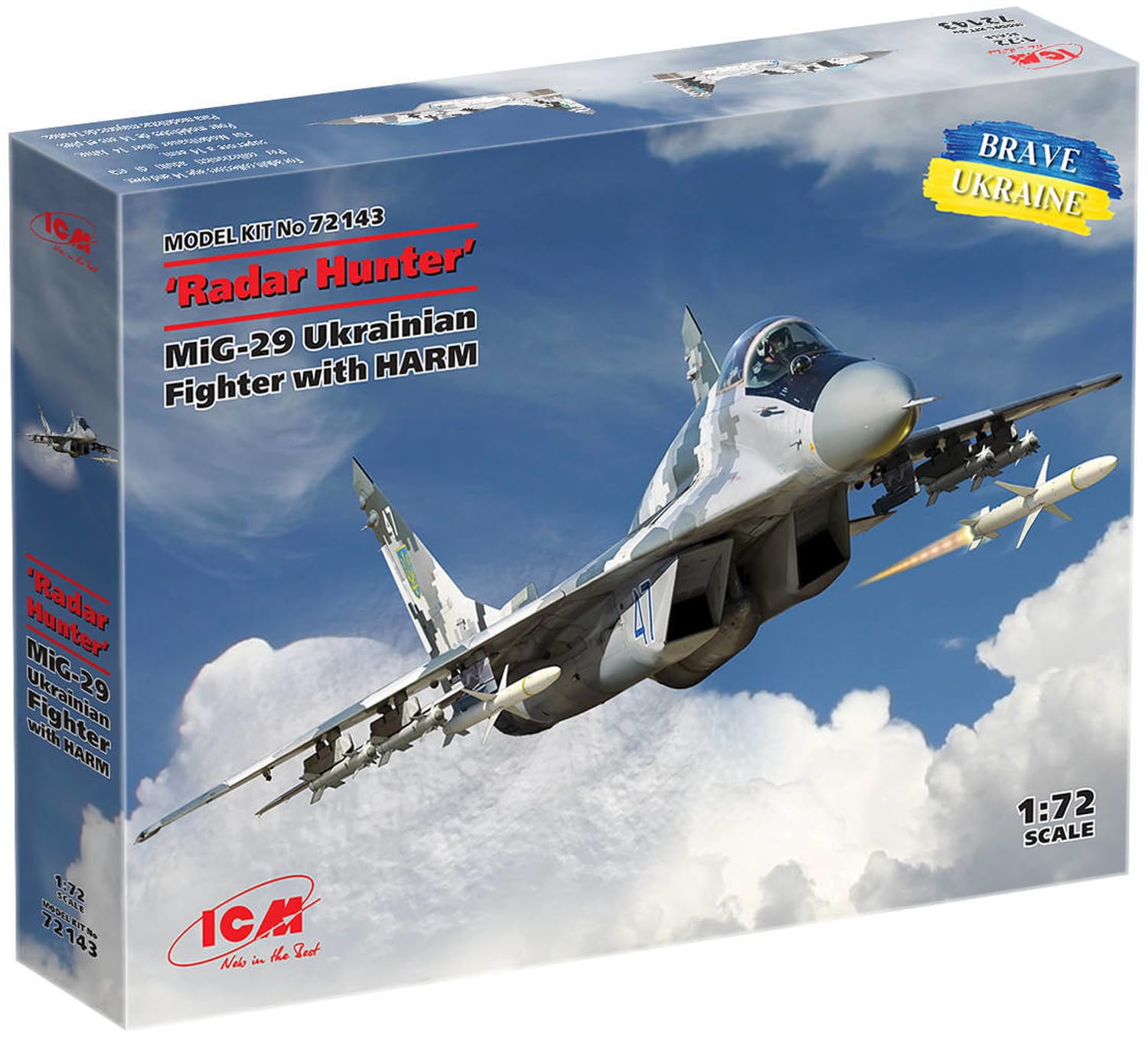 ICM Пластиковая модель 72143 1/72 МиГ-29 с системой HARM для украинских ВВС Radar Hunter Missile
ICM Пластиковая модель 72143 1/72 МиГ-29 с системой HARM для украинских ВВС Radar Hunter Missile