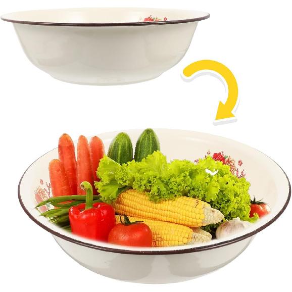 DOITOOL Кухонная миска тарелка 1 шт. Эмалированная посуда Эмалированные миски Винтаж, Большая эмалированная миска для смешивания, 11 дюймов Винтажный эмалированный суповой таз для фруктов, салата, пасты, 1